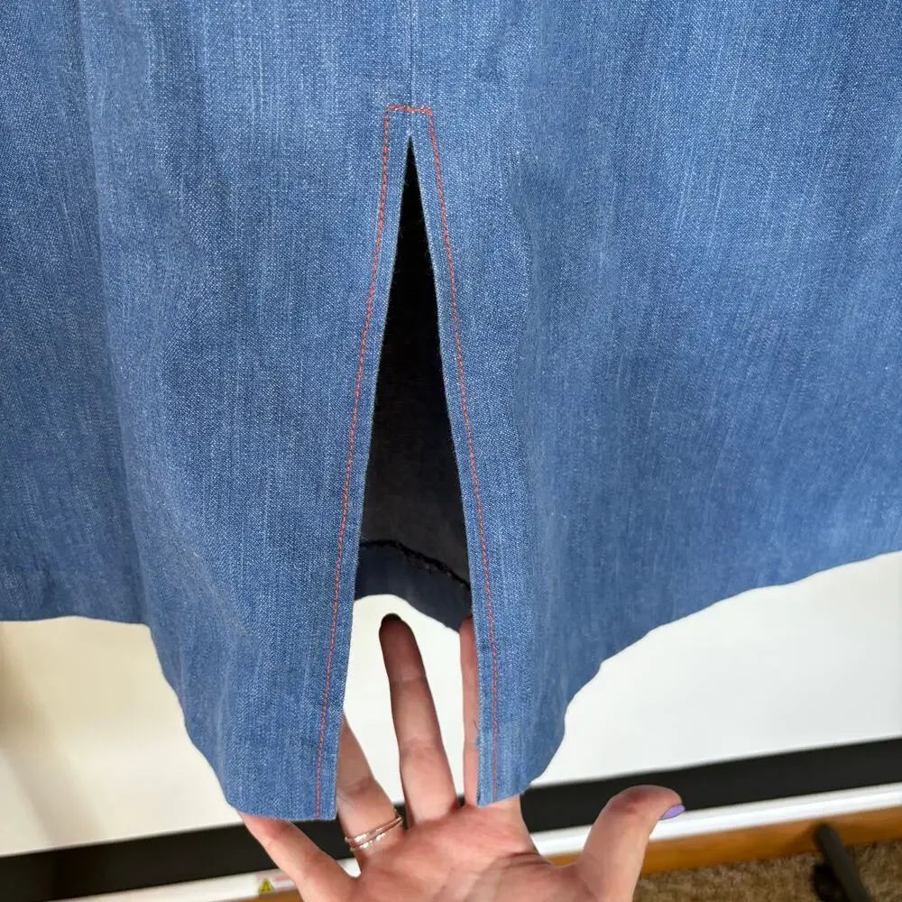 Vintage Denim Nautical A-Line Skirt Belted Western Sailor Pockets Summer